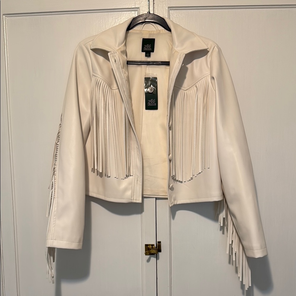 Wild Fable White Faux Leather Jacket Cropped Modern Design